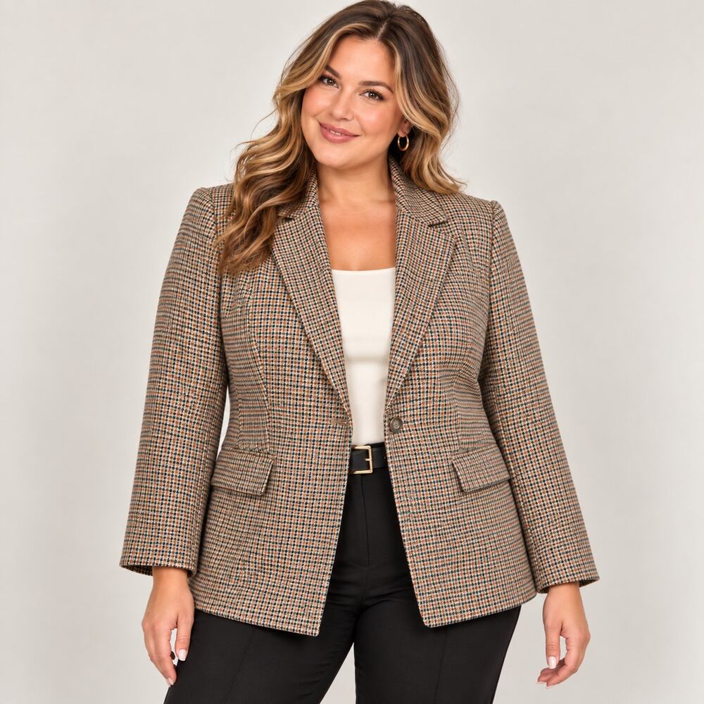 ELOQUII Tweed Blazer Strong Shoulder Easy Fit Womens 14 NWT Black Plaid Heritage